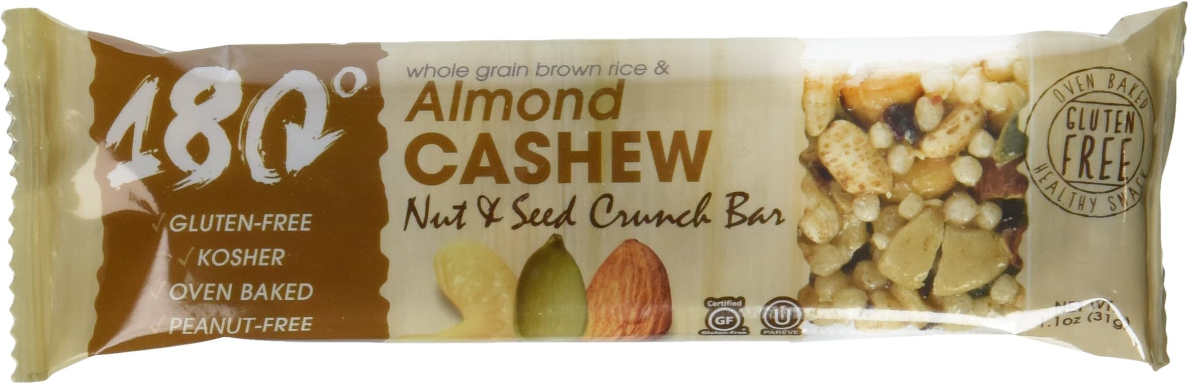 180 Snacks Almond Cashew Nut & Seed Nutritional Crunch Bars, 1.1 oz Bars (Box of 12)