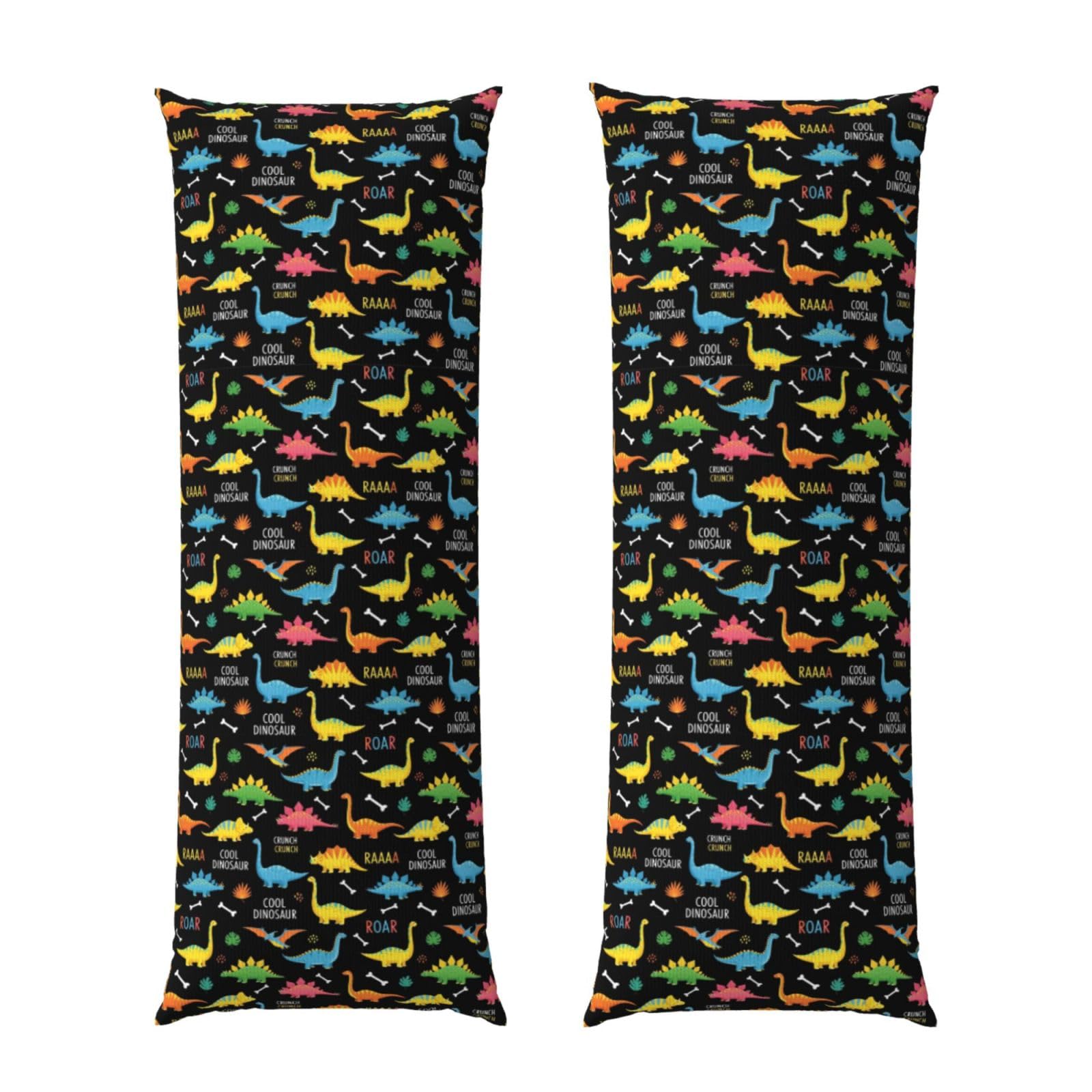 Long Pillowcase 20x60 Inch, Colorful Dinosaur Black, Ultra Soft Body Pillow Cover with Hidden Zipper, Wrinkle Resistant Fabric for Bed Couch Home Decoration