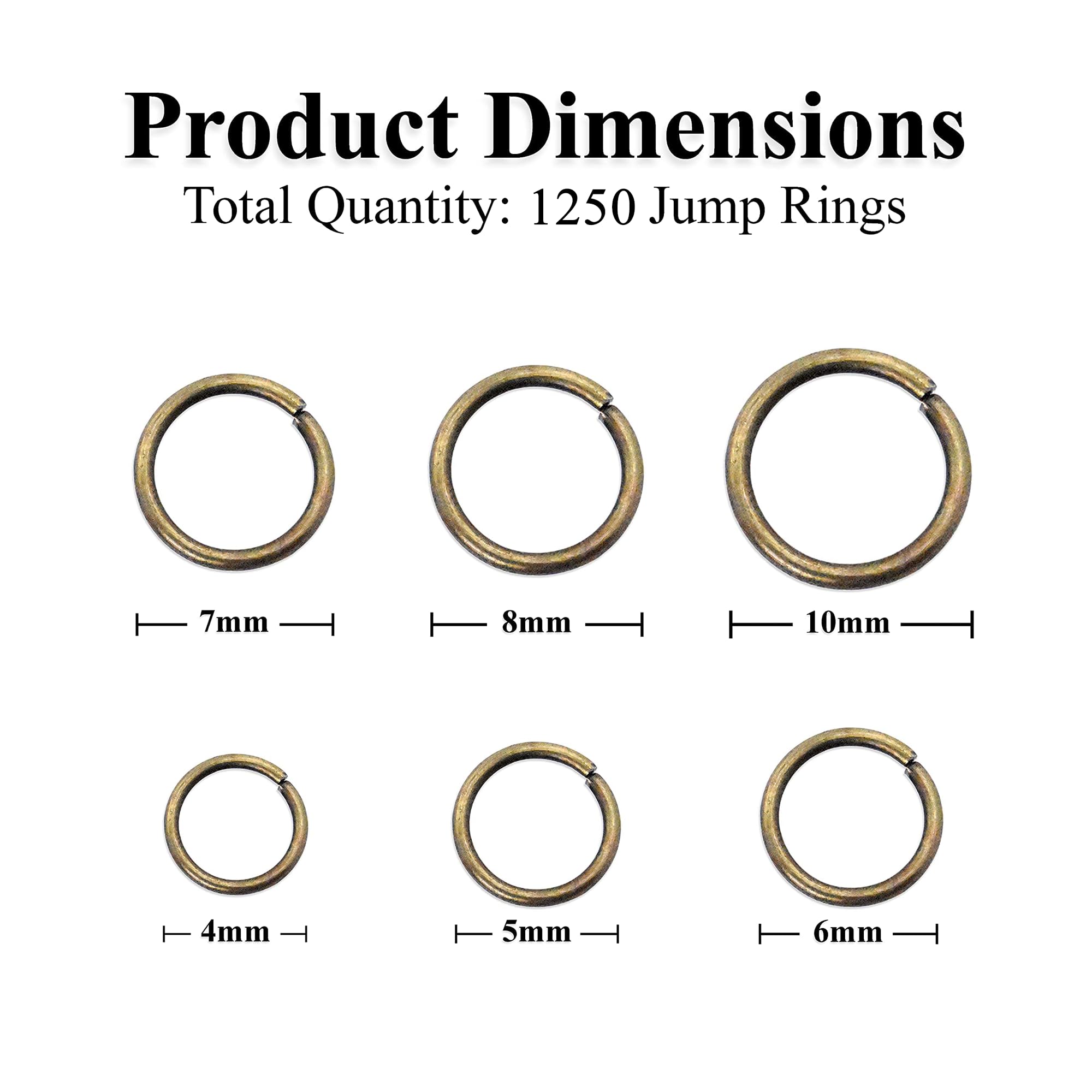 Mandala Crafts Assorted Antique Brass Jump Rings Jewelry Findings Metal O Rings for Jewelry Making Supplies - 1250 4mm to 10mm Small Open Jump Rings Kit for Necklace Earring