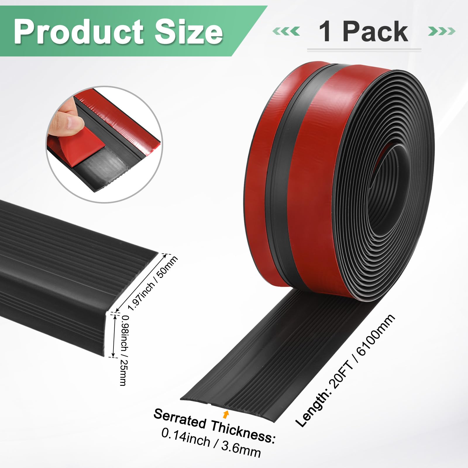 M METERXITY Bordo Per Gradini 20FT Nastro Autoadesivo Antiscivolo In Vinile Gomma Protezione Bordo Gradini Per Scale Interno/Esterno [Nero,0.98 Pollici]