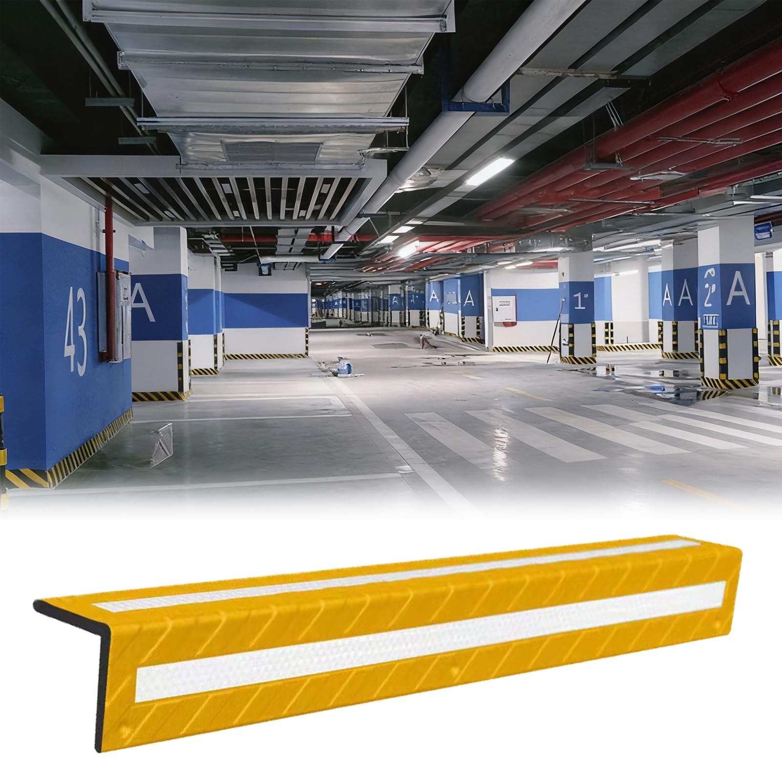 Tianqihao Yellow 31.5" Rubber Corner Guards, L-Shape Wall Corner Guard With Reflective Strips, Wall Corner Protector With Reflective Strips For Parking Garages, Parking Lots, Warehouses,-24Pcs
