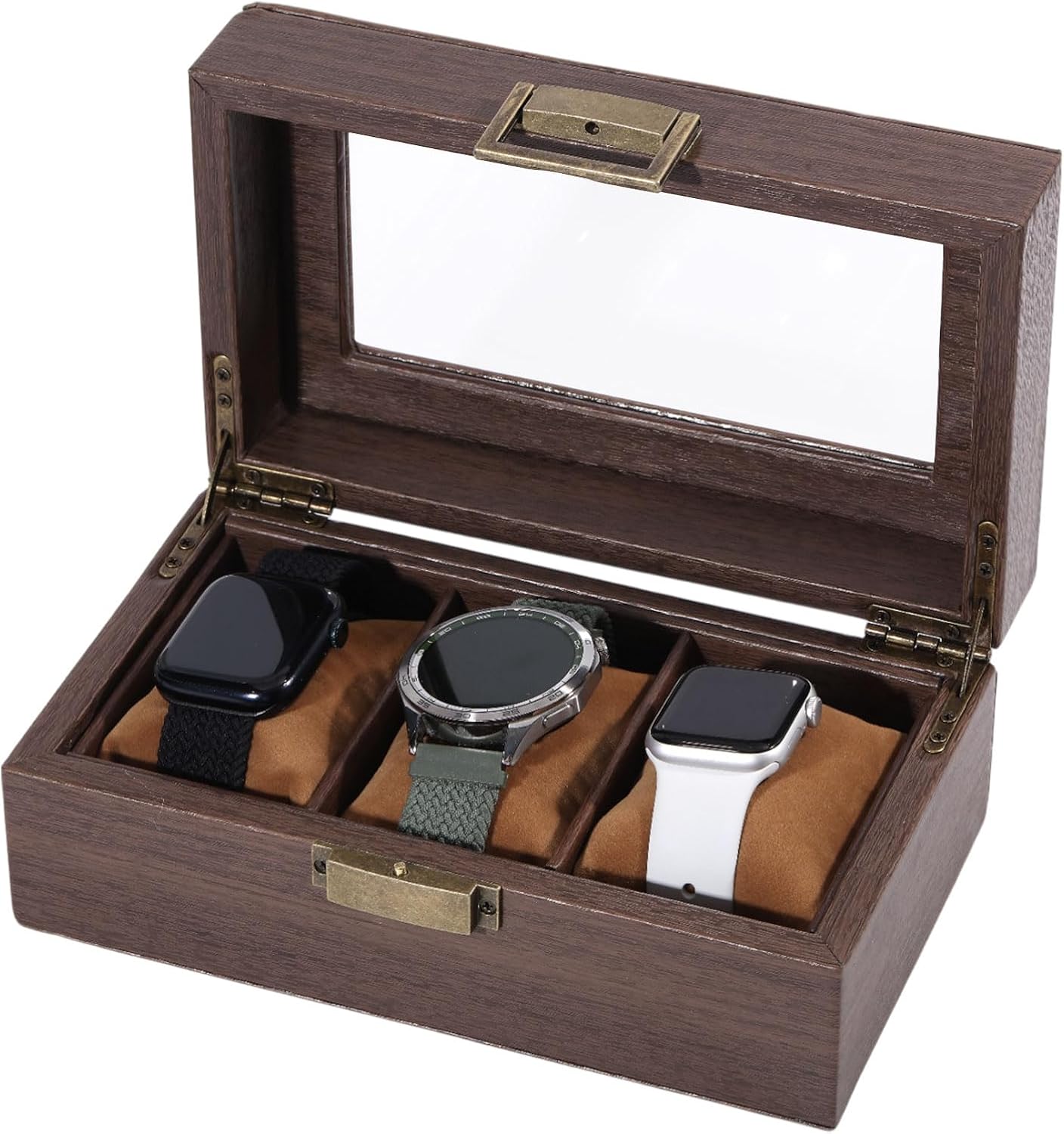 CHGCRAFT PU Leather Watch Organizer Case Brown Watch Storage Box Jewelry Storage Box for Watches Bracelet Jewelry Organizer, 3-Slot