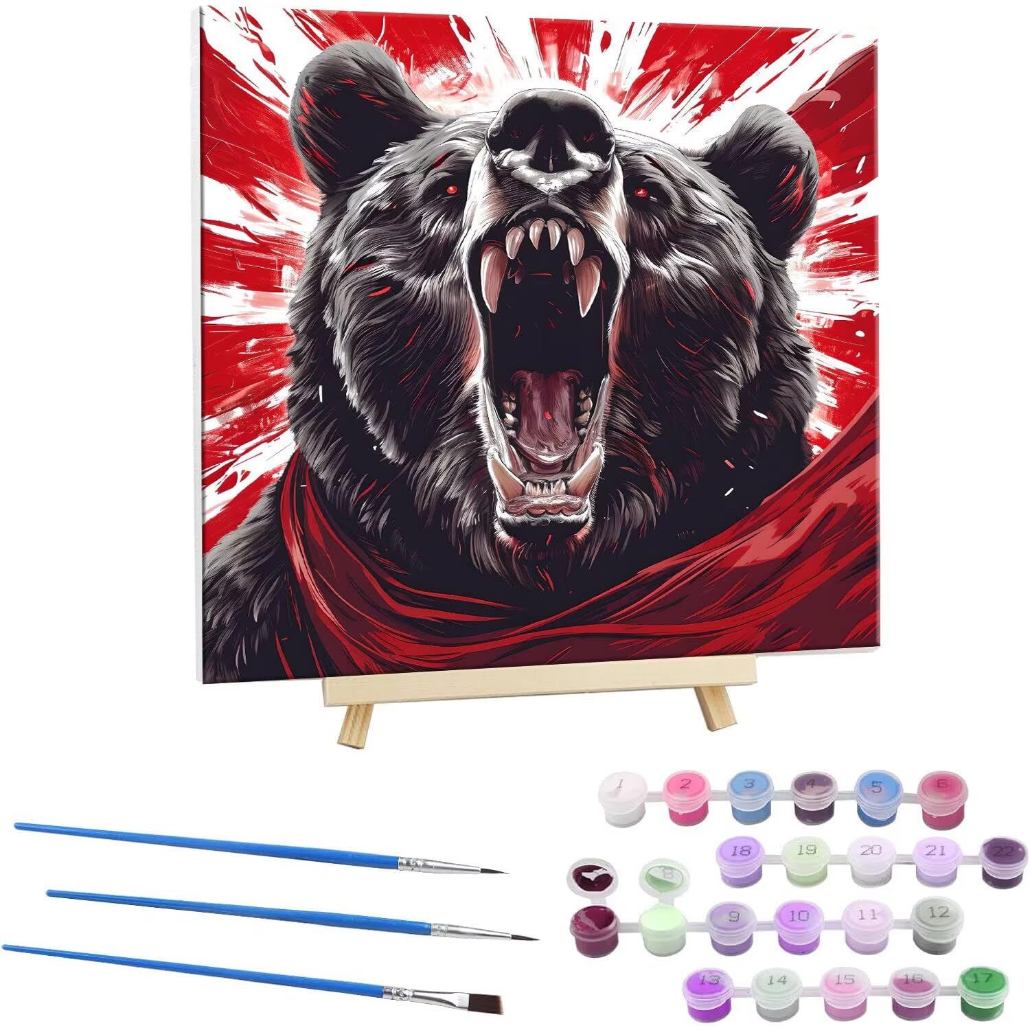 Guuogxan Malen Nach Zahlen Erwachsene, Paint by Numbers Wütender Bär Malen Nach Zahlen set, DIY mit Pinseln und Acrylfarben Handgemalt Ölgemälde Leinwand für Home Dekorieren, mit Rahmen 80x80cm b-31