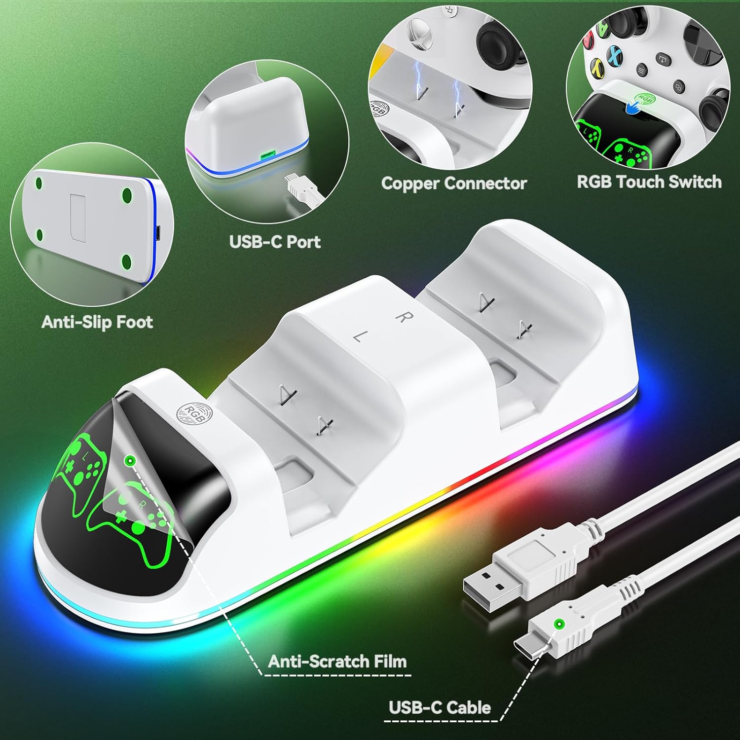 OIVO Controller Charger Compatible with Xbox Series, One/S/X Controller, Dual Charging Station Updated LED Strap,Charger Docking Station with 2 Rechargeable Battery Packs - Image 7