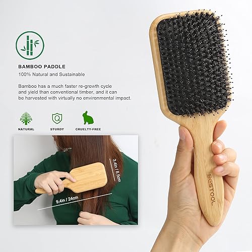 Miniatura 3 de BESTOOL Cepillo de pelo, cepillos de cerdas de jabalí para mujeres, hombres y niños, cepillo de cerdas de jabalí y nailon para alisar el cabello