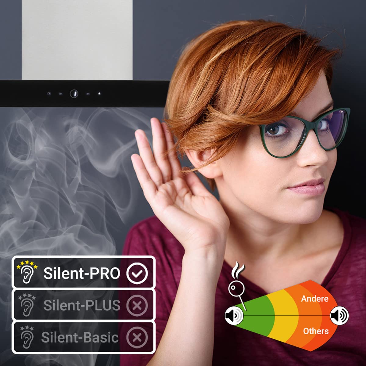 KKT KOLBE Delta Isola HC - Cappa aspirante 90 cm, in acciaio inox, vetro nero, app WiFi intelligente, Wi-Fi, funzionamento con sensore Touch