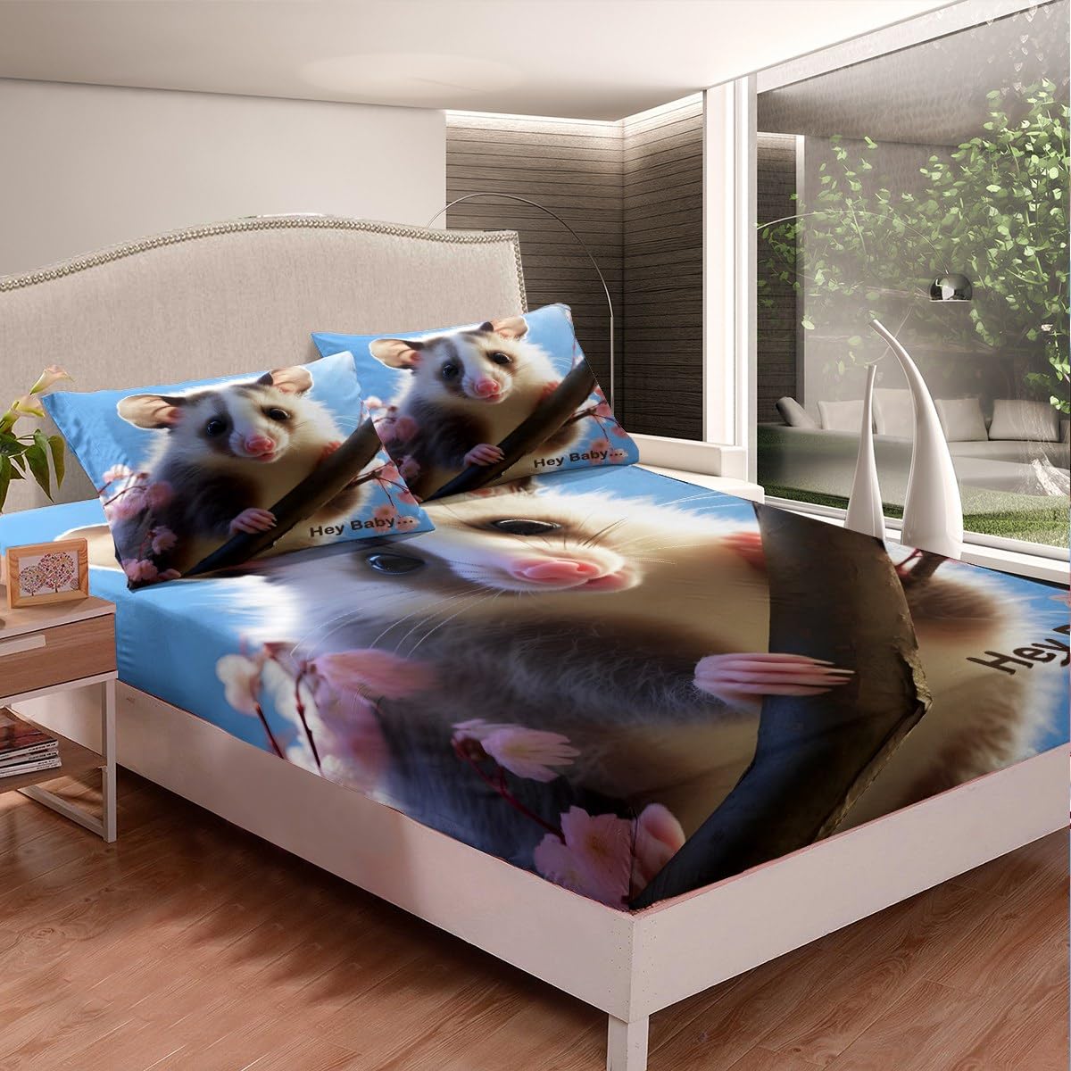 Full Size Opossum Sheet Set Boys Girls Possums Gifts Bed Sheets Set For Kids Women Men Ultra Soft Possums Bedding Set Possum Stuffed Nature Animal Bed Set (Flat Sheet + Fitted Sheet + Pillow Case)