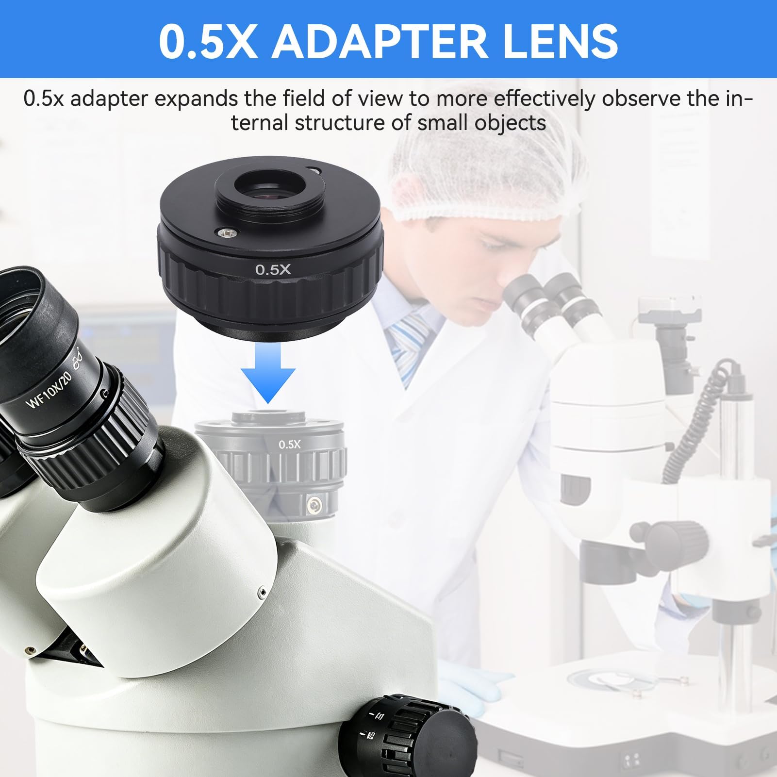 Adaptador de microscopio 0.5X, adaptador de lente de cámara, adaptador de microscopio de 38 mm, adaptador de montaje en C, accesorio de microscopio industrial para enfoque de cámara digital