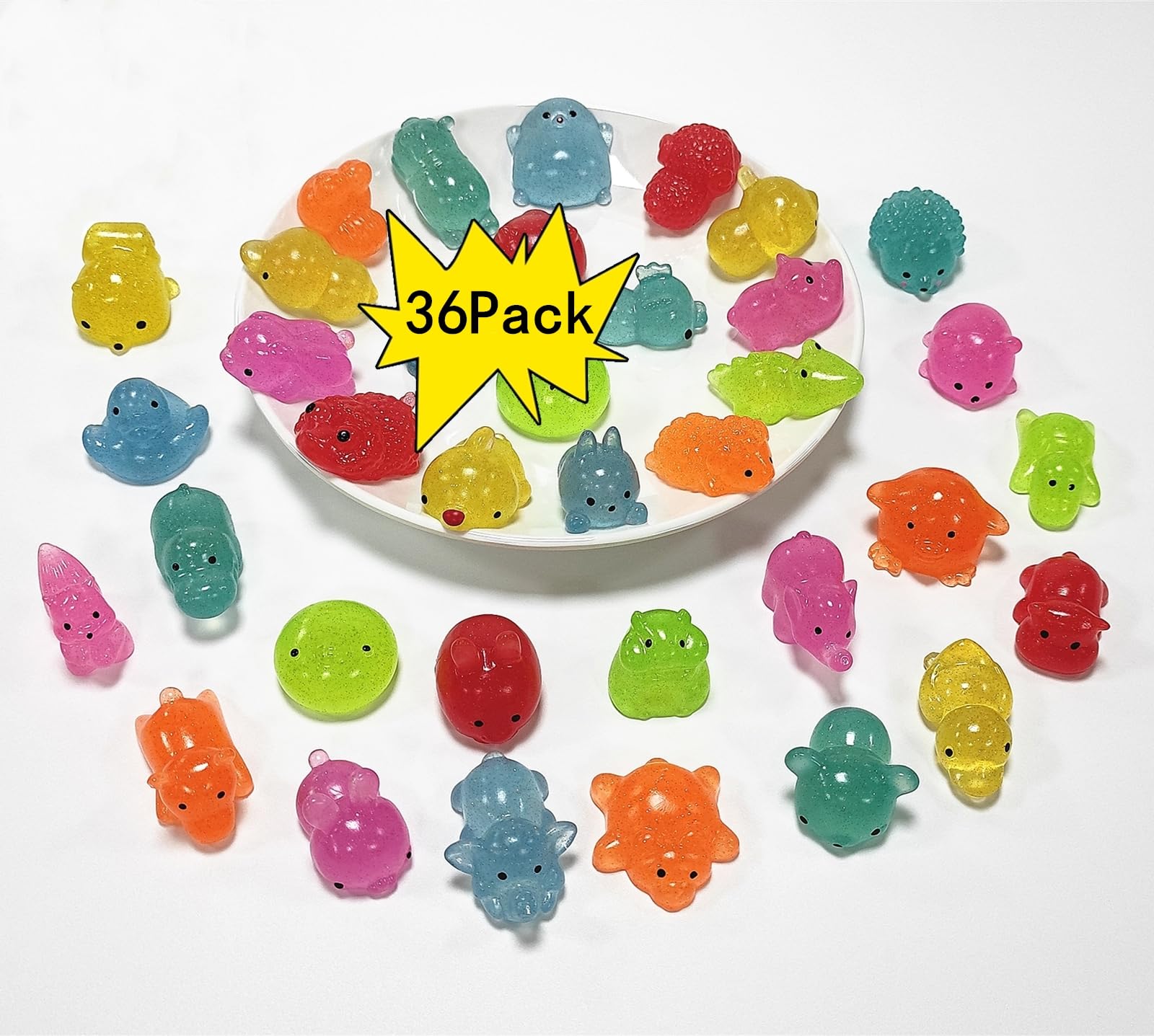 36Pack Glitter Mochi Squishy Sensory Fidget Toys,Birthday,Party Favors,Classroom prizes,Goody Bag Stuffers