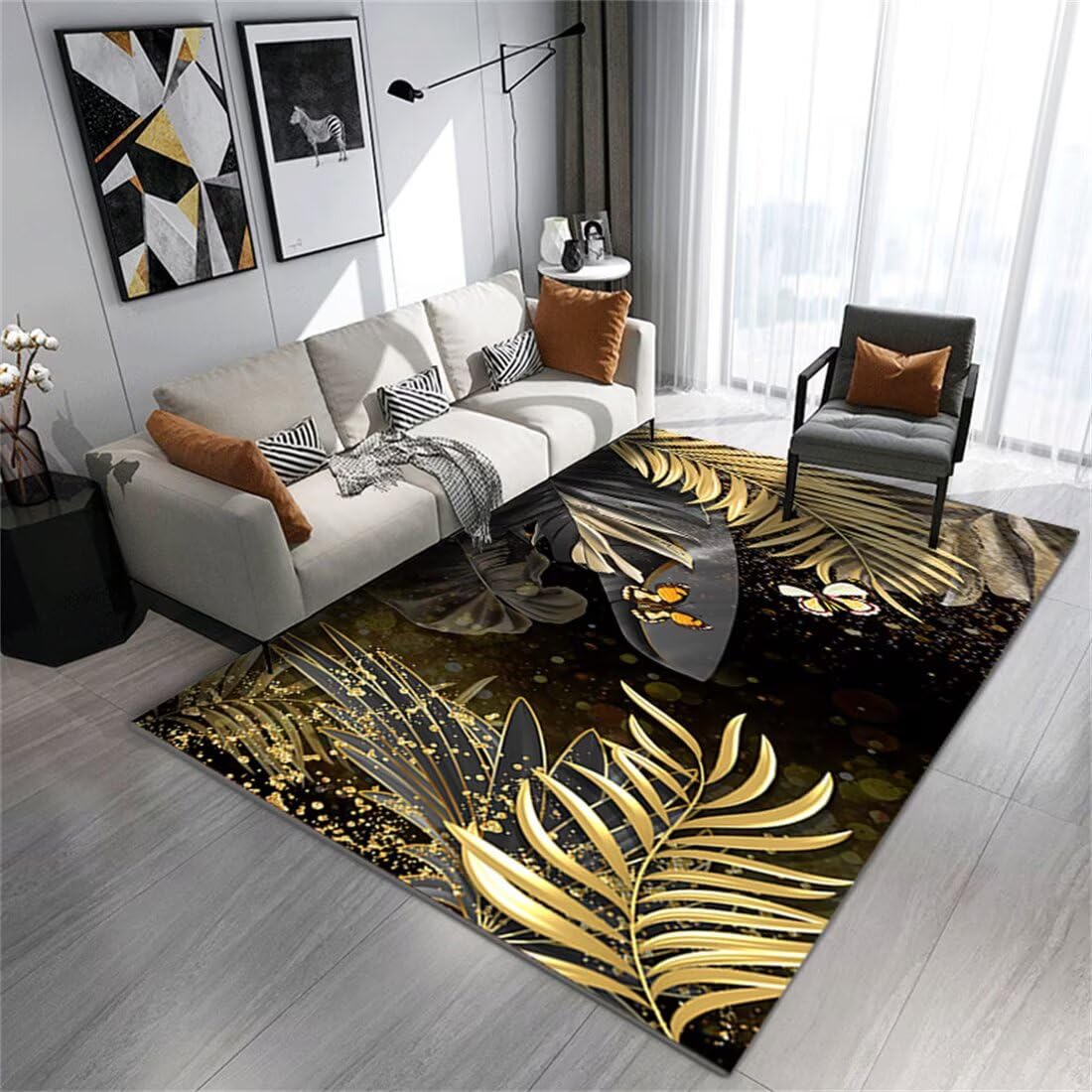 Tapis salon lavable 50x70 cm à motif feuilles jaunes