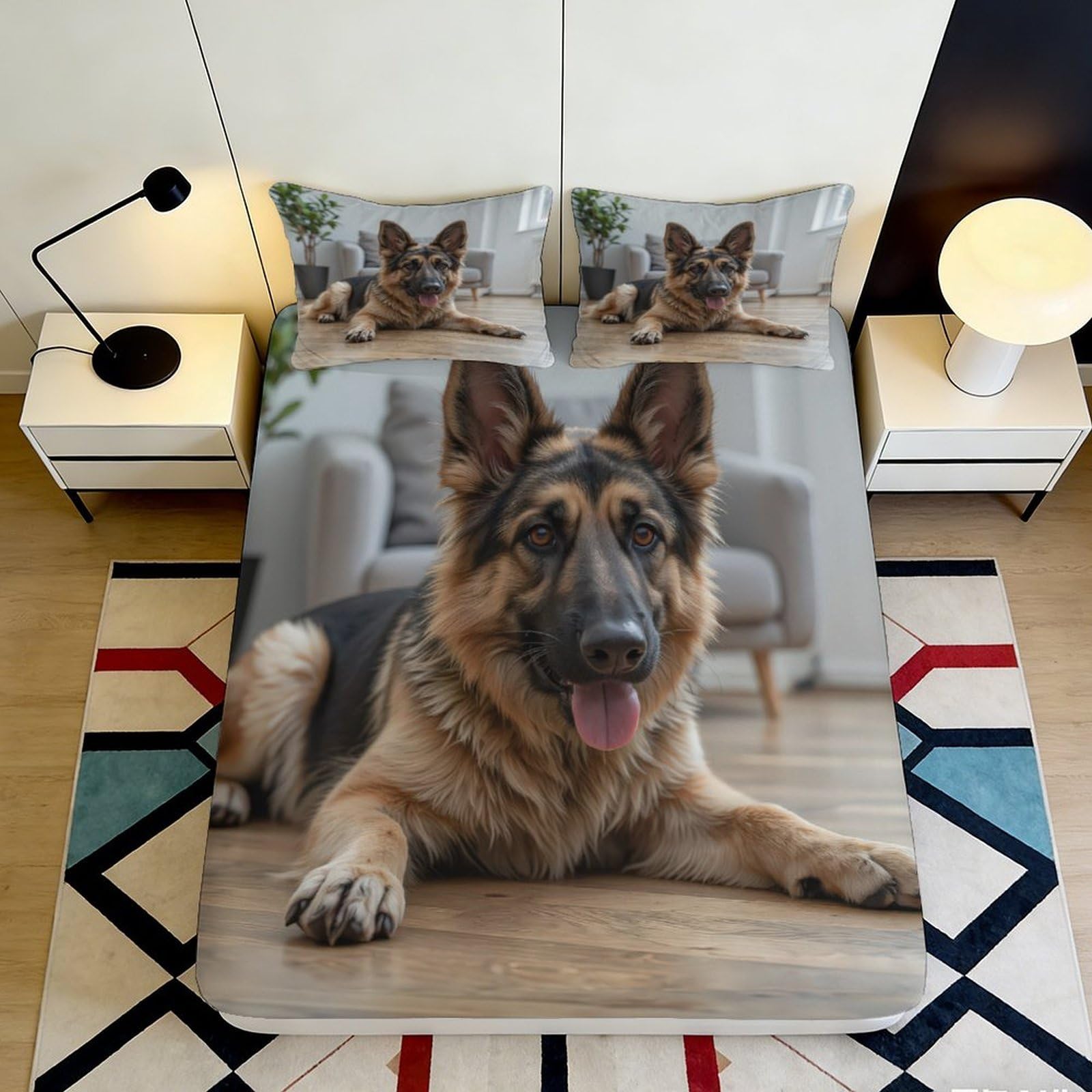 3D Printed German Shepherd Fitted Sheet Microfiber Soft Dog Bed Cover for Bedroom Decor Mattress Protection 90x200x25cm