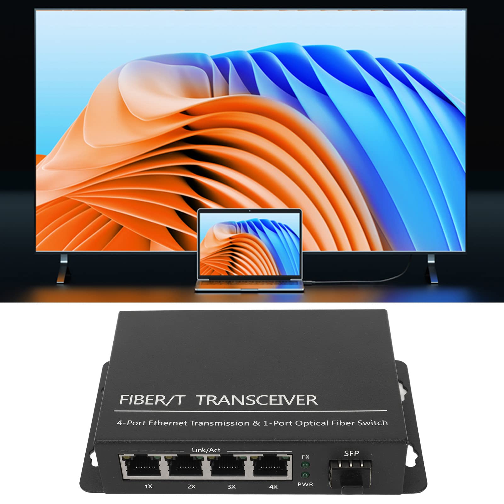 Septpenta Convertisseur de Média Fibre SFP, Émetteur Récepteur Fibre Ethernet À Transmission Efficace, 1 Port Optique 4 Ports Électriques Jusqu'À 120 Km Commutateur Fibre Ethernet Port RJ45(UE)