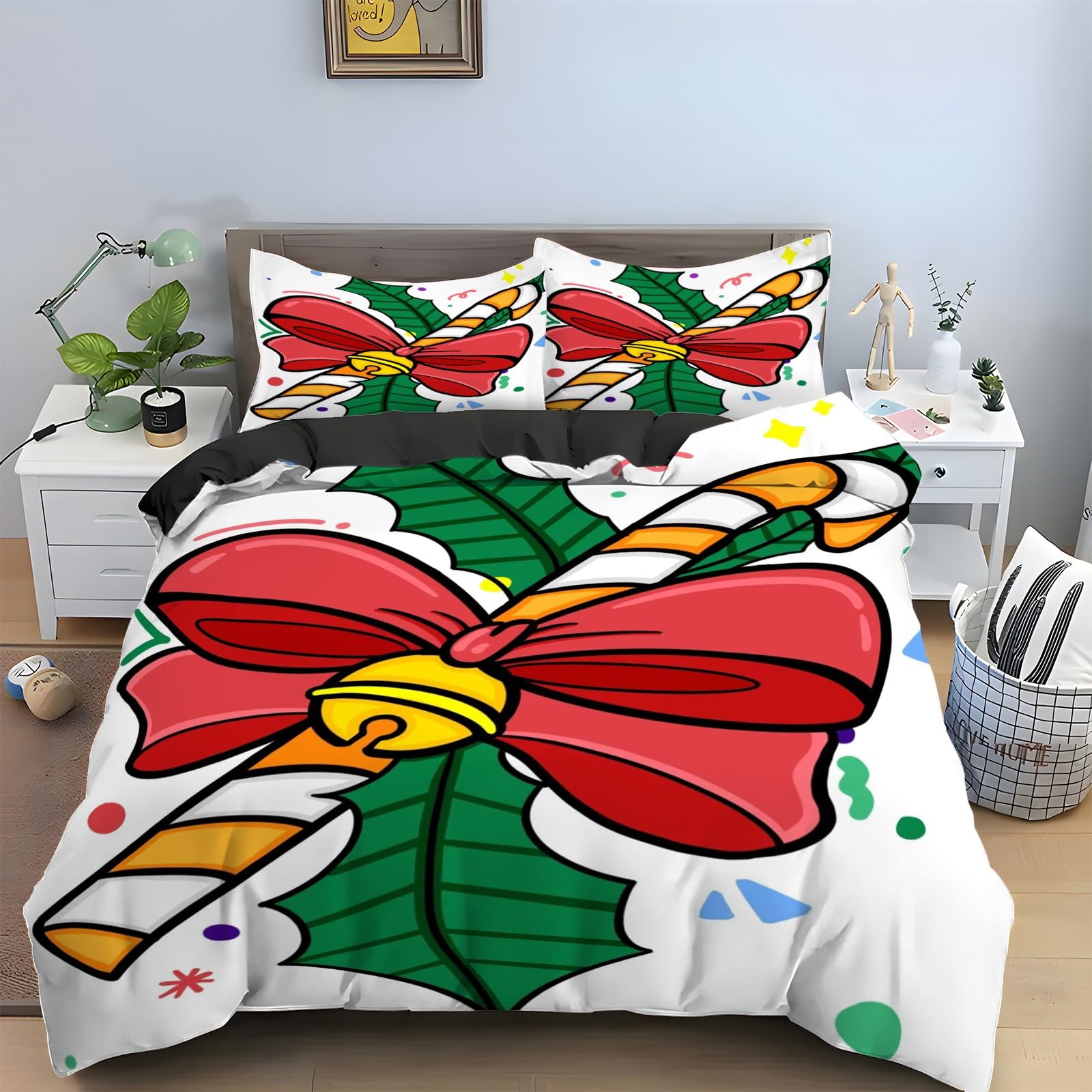 Parure de lit 90x190 Cloche de Noël avec housse de couette en microfibre et taies