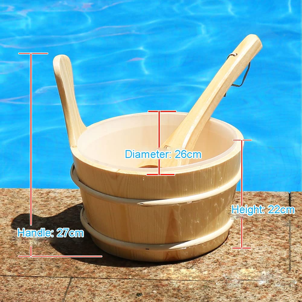zalati Juego de cubeta y cucharón de madera de 4 litros de capacidad, para accesorios de vapor de sauna