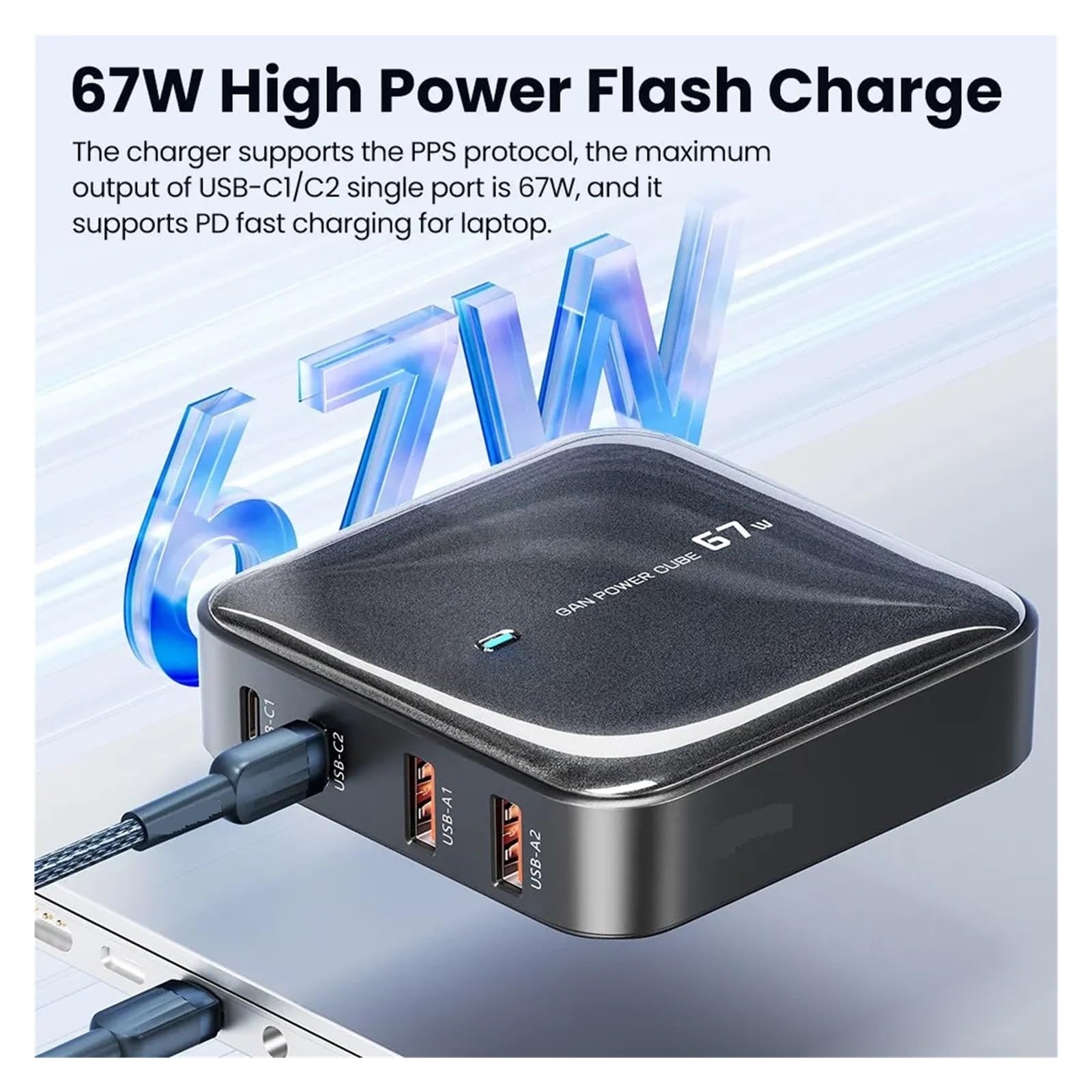 Caricabatterie Stazione Di Ricarica Caricatore USB GaN Multiporta Da 67 W Tipo C PD QC Rapida Capacità Di Ricarica Rapida(Black)