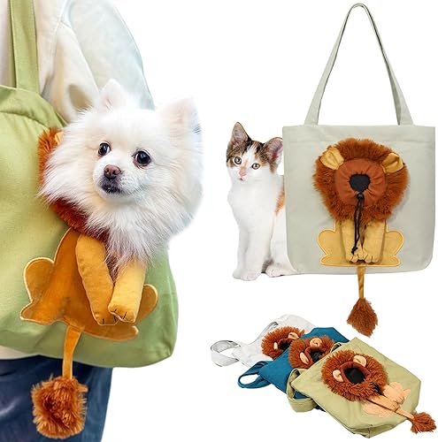 ZOOTAI Bolsa de hombro de lona para mascotas, bonita bolsa de hombro en forma de león, bolsa portátil para mascotas de lado suave para perros