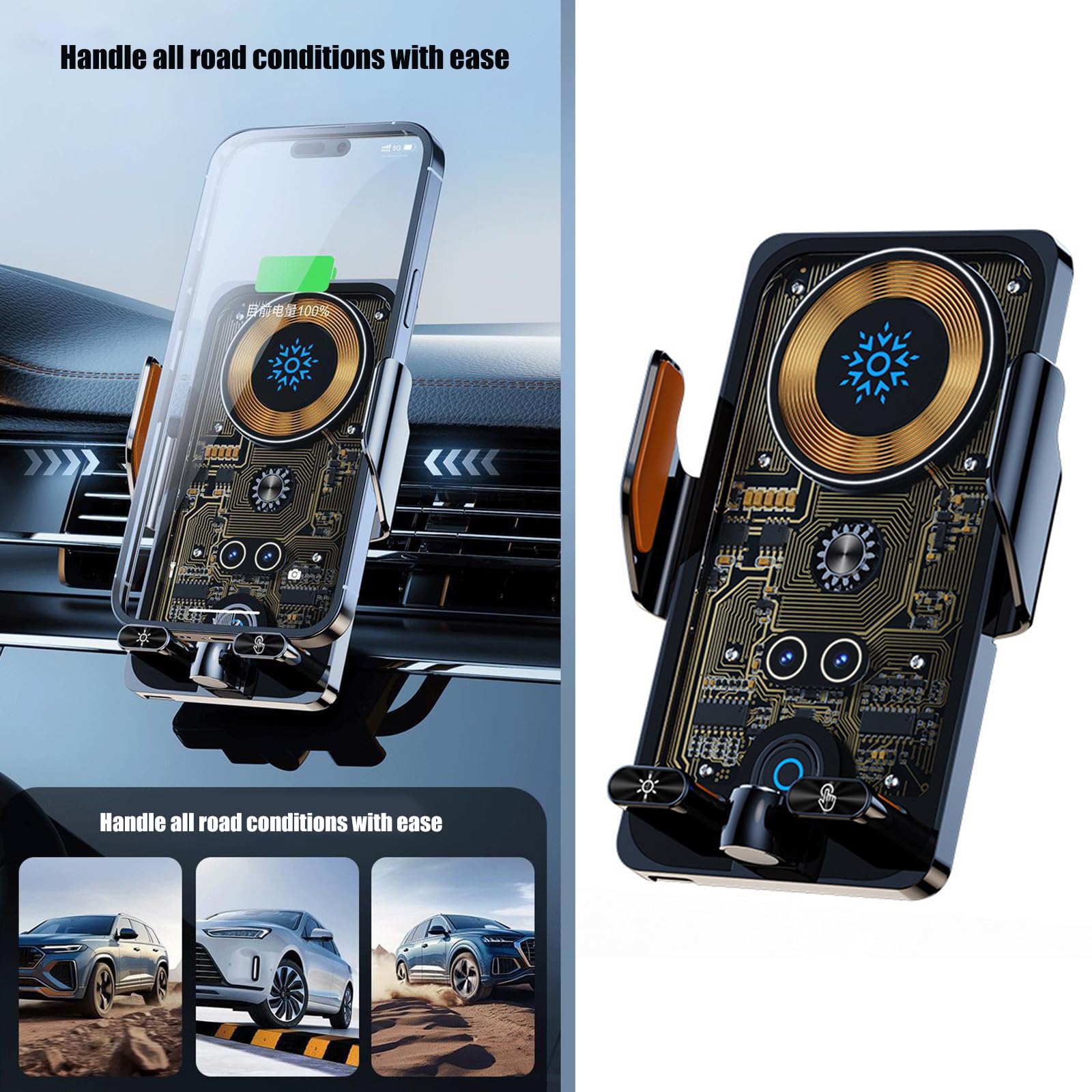 EXCBIOZ Upgrades Fast Wireless Car Charges Mount 15W Quick Charges Auto Clamping Phone Holders Sensing 66W Car Phone Charges