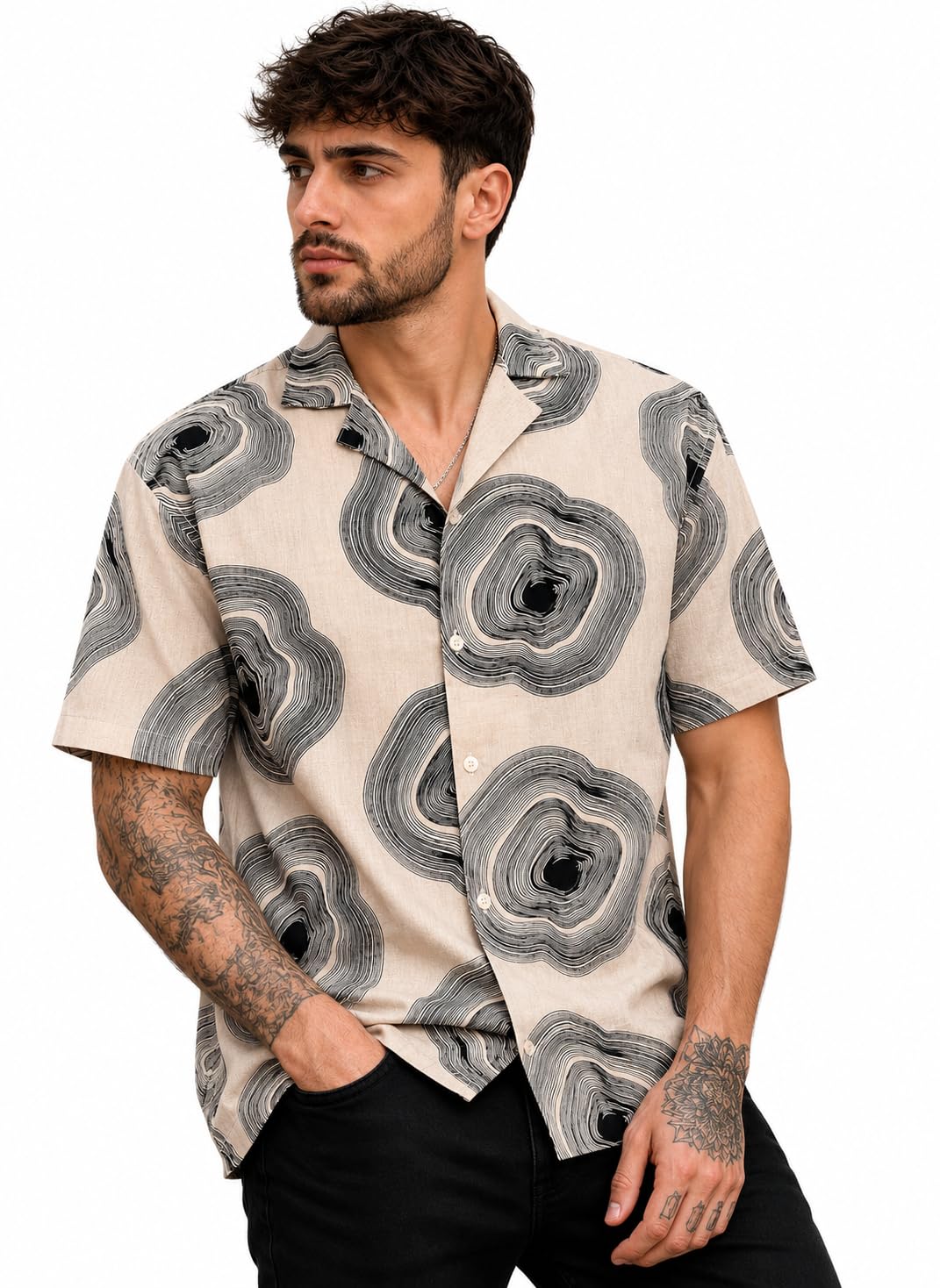 amazon brand - inkast Men Abstract Printed Casual Shirt | Cuban Collar | Regular Fit | (Cotton)-picture-16