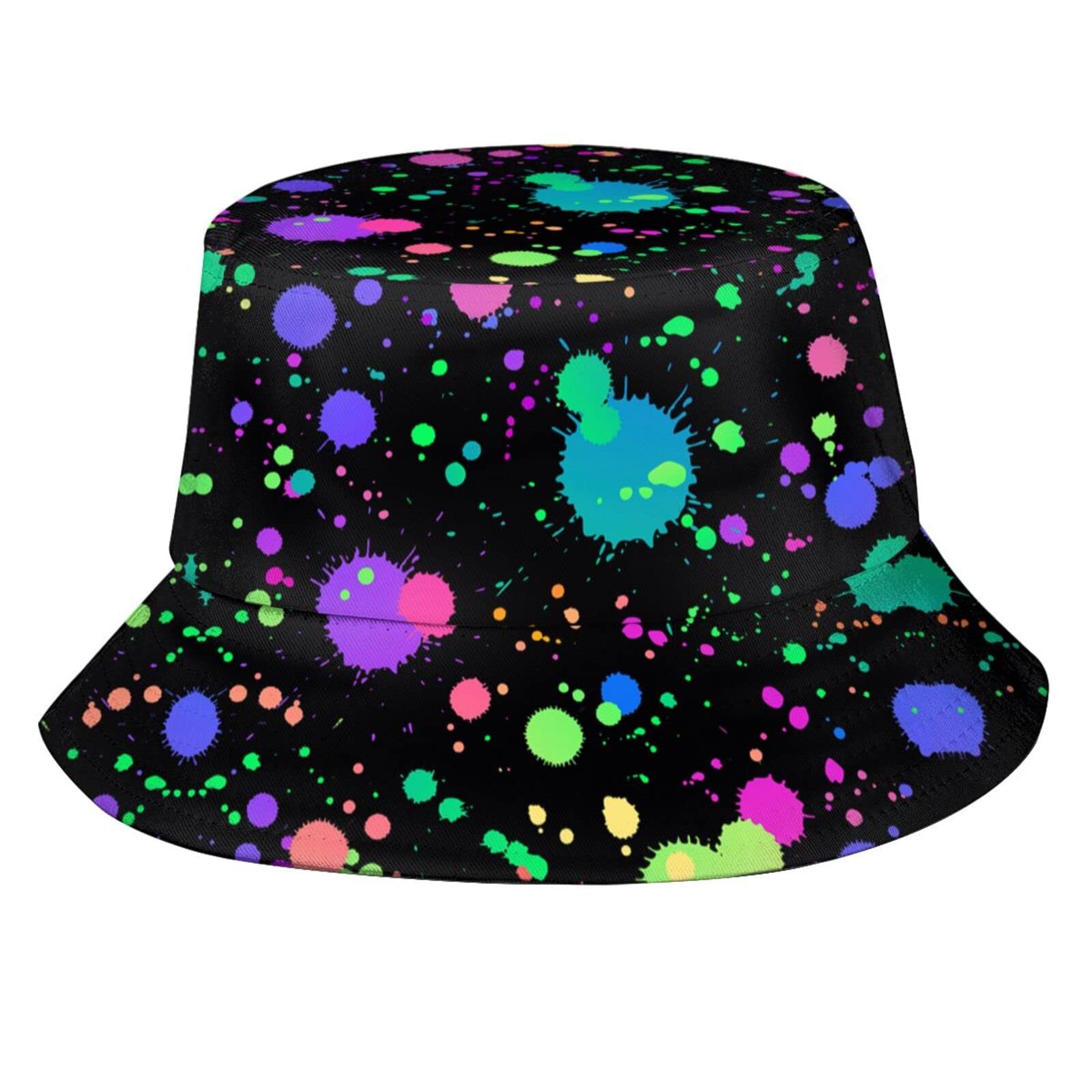 Zyqlmz Unisex Glow In Dark Splatter Neon1 Glow In Dark Splatter Neon Bucket Hat Sun Cap Packable Outdoor Beach Fisherman Hats For Women And Men, One Size