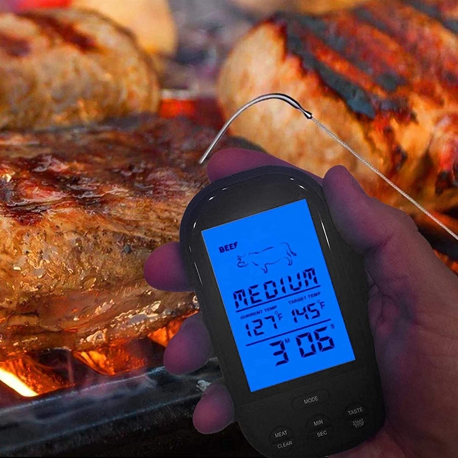 Termómetro de Carne, termómetro de Carne inalámbrica for la Parrilla con termómetro de cocción de Alimentos Digitales de sonda Dual for Fumador Barbacoa Termómetro de Parrilla