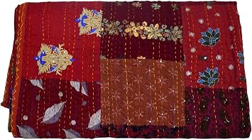 Silk Quilts Throw Blanket Patchwork Quilt King Size Kantha Quilt Handmade Bohemian Vintage Silk Patchwork Twin Size