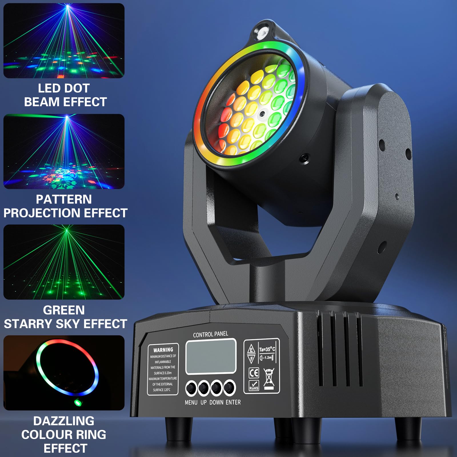 Mini Lámpara de Escenario Cabeza Móvil 30W, Luz de Discoteca RGB LED con Control Remoto Gobo DJ Efectos de Iluminación DMX512 Estroboscópico con Apertura para Fiestas Bar KTV Bodas