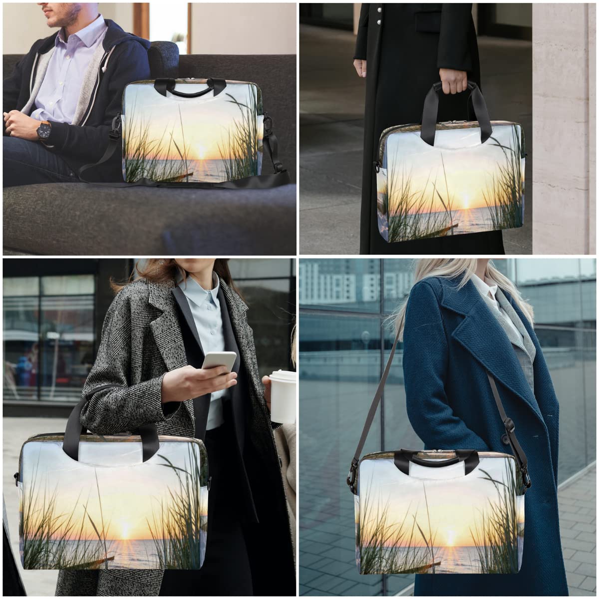 Custodia per laptop da spiaggia per 13-16 pollici Estati tramonto mare spiaggia laptop borsa a tracolla valigetta messenger borsa da trasporto