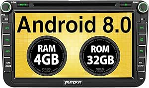 PUMPKIN Android 8.0 Autoradio 4GB DVD Player für VW mit Navi 8 Zoll Bildschirm Unterstützt Bluetooth DAB+ WLAN 4G Android Auto USB MicroSD Subwoofer MirrorLink AV-OUT Fastboot 2 DIN (Android 8.0 Autoradio)