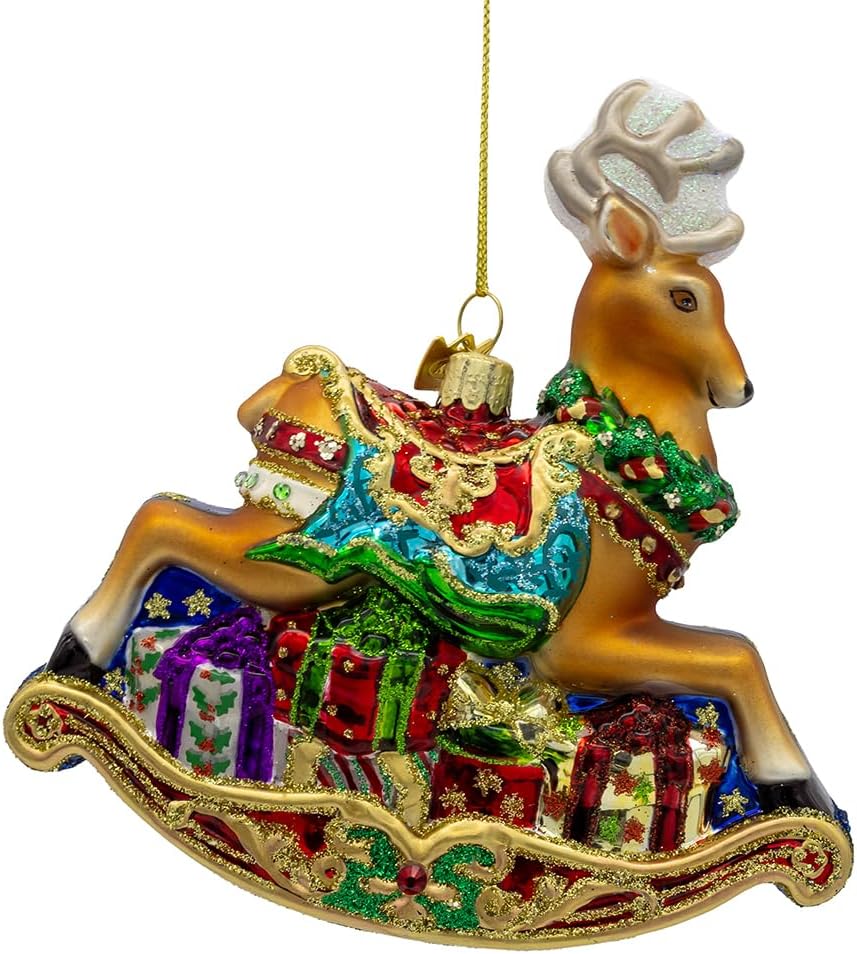 Kurt Adler 5.5" Bellissimo Glass Rocking Deer Ornament.