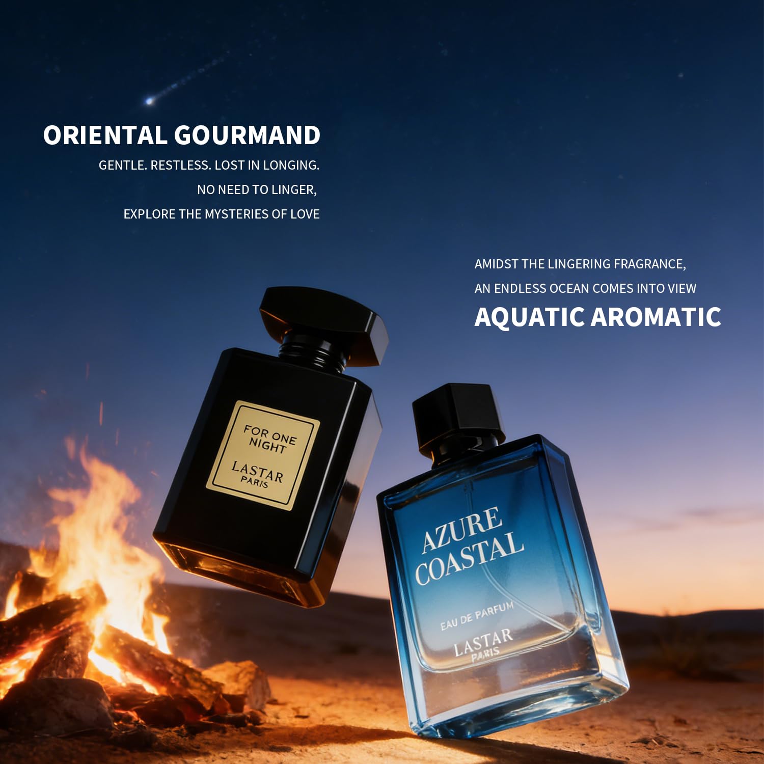 LASTAR Parfum durable, eau de toilette de voyage pour femmes et hommes, pour une nuit – Vallée d'azur – Parfum floral fruité – 55 ml + 50 ml, parfait pour les cadeaux de vacances, Noël