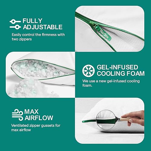 Miniatura 2 de Marlow Almohada de cama  Espuma viscoelástica con gel refrescante infundido y firmeza ajustable  1 almohada King