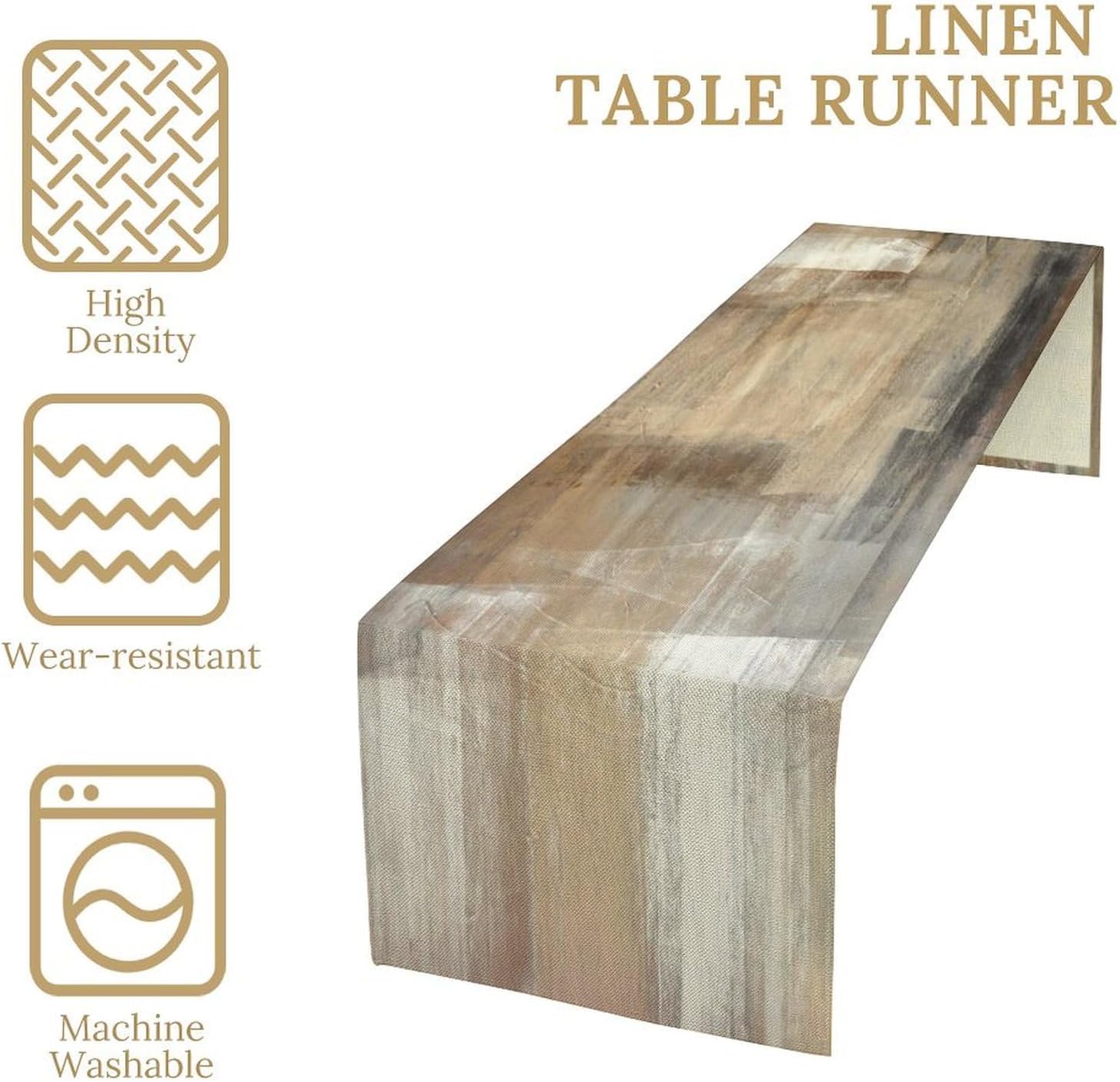 Taupe Tan Grey Brown Beige Abstract Art Contemporary Table Runner,Modern Neutral Decorative Pattern Table Runner for Coffee Table Dining Room Table Bedroom Party Holiday Decor 13x108inch