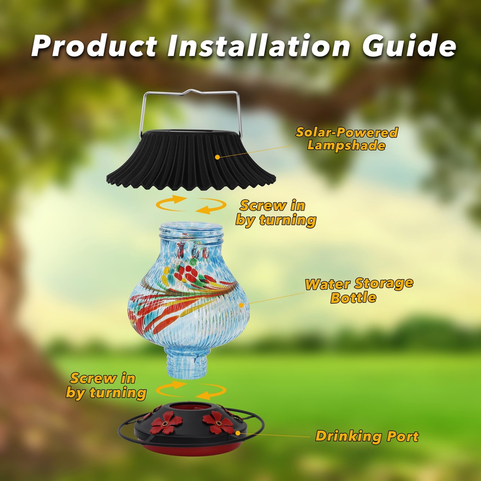 Solar-Kolibri-Futterspender aus Glas für den Außenbereich, 5 Futteröffnungen mit Sitzstange, auslaufsicher, perfekter mundgeblasener Glasfarbwechsel zum Aufhängen im Freien, Blau