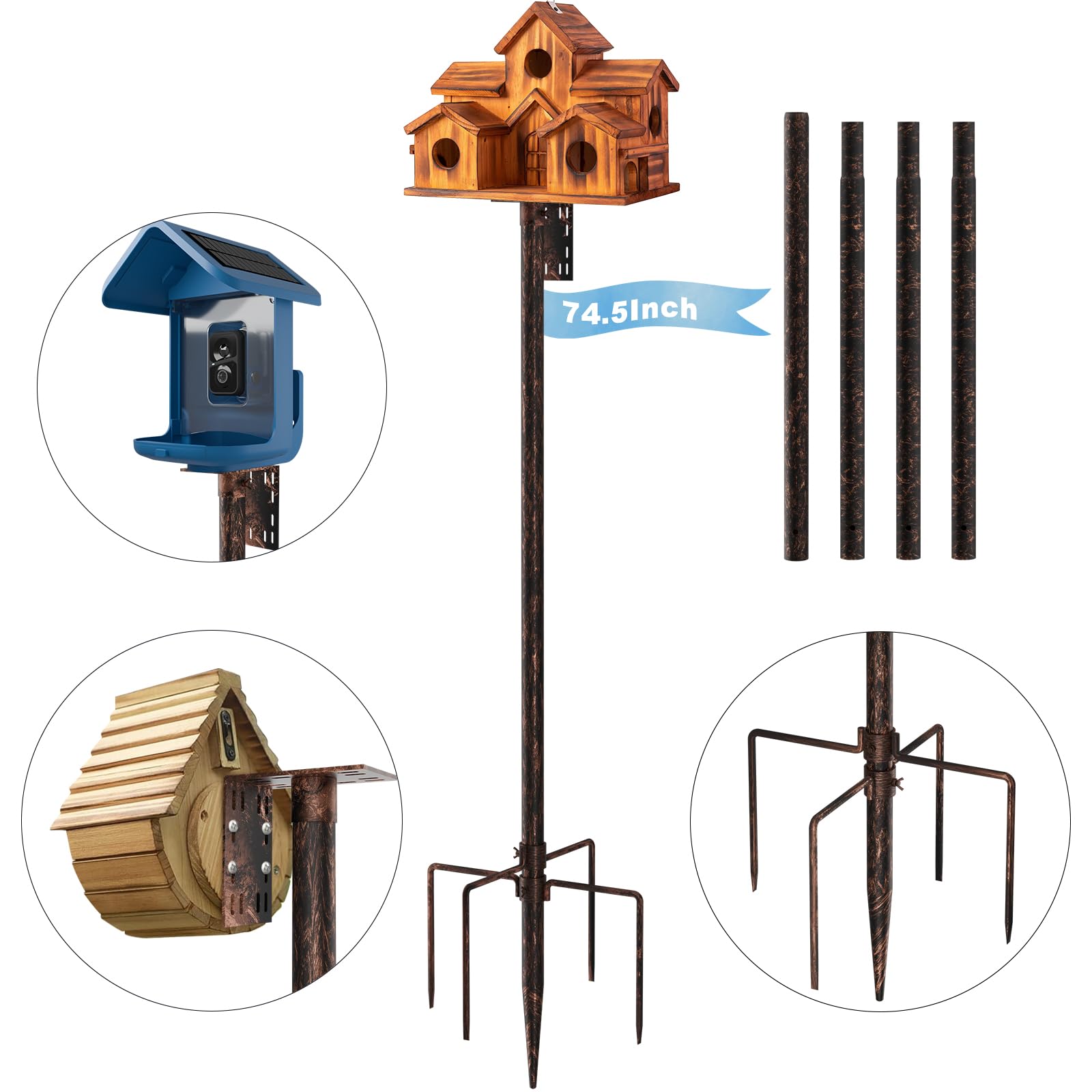 Onlyfly Supporto per mangiatoia per uccelli, altezza 180 cm, con diametro di 2,5 cm, resistente, per mangiatoie sospese, kit di montaggio su palo per casetta per uccelli, connessione antiscivolo