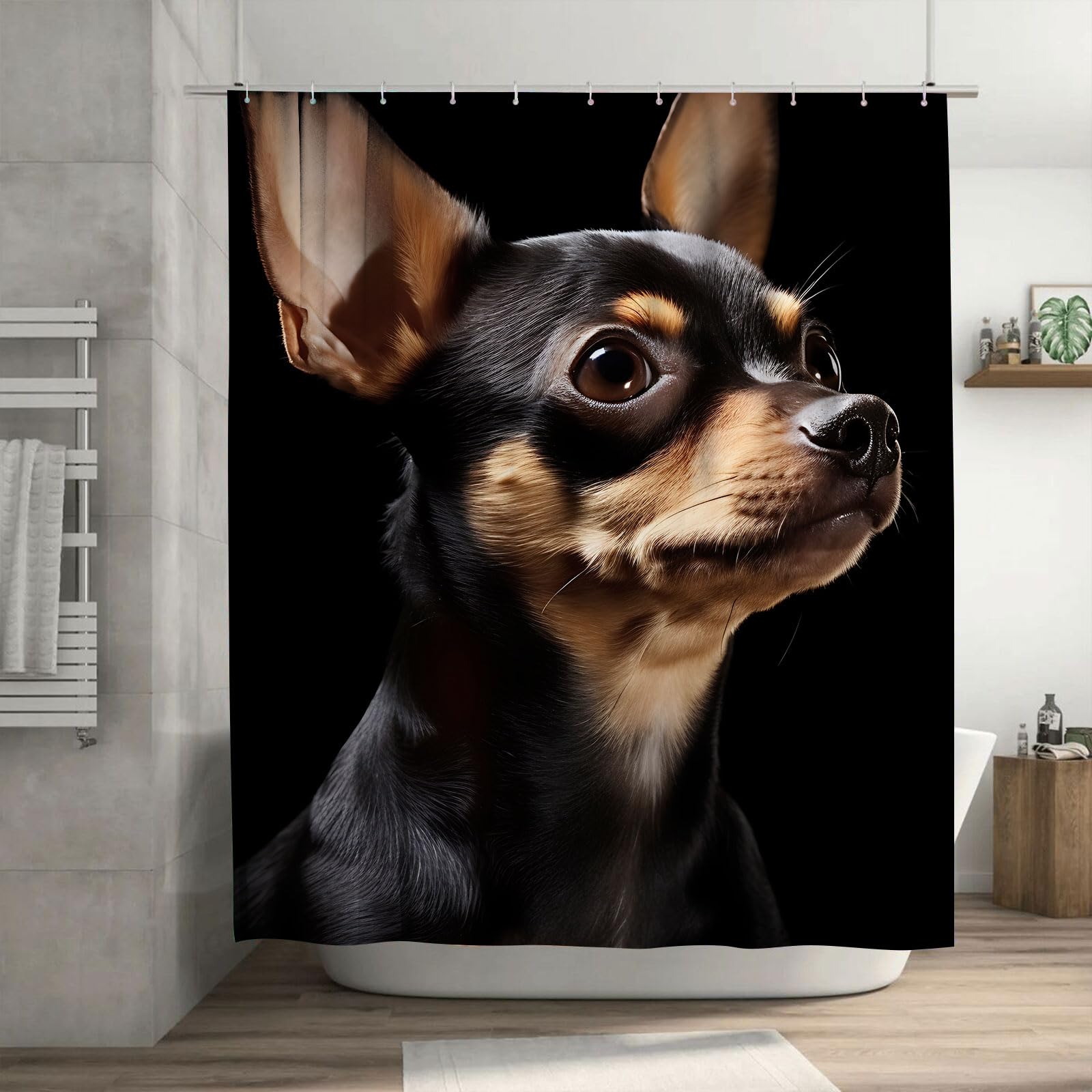 pucaouio Chihuahua Shower Curtain, Morden Abstract Shower Curtain Sets with 12 Shower Curtain Hooks, Hotel Washable Farmhouse Polyester Fabric