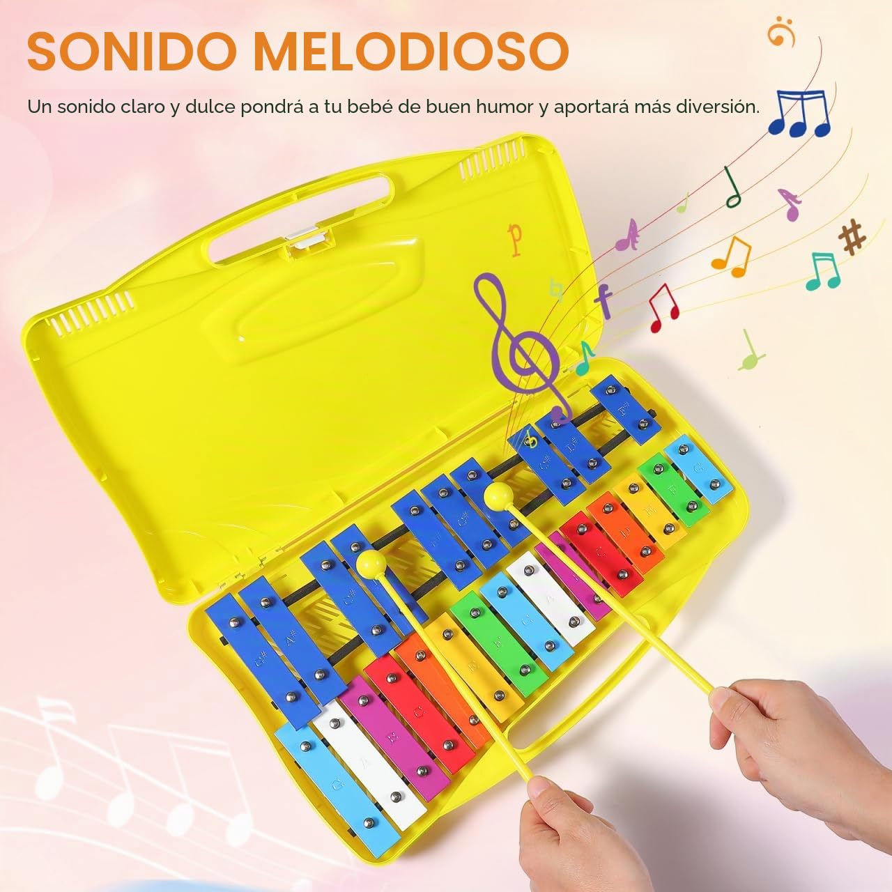 Yardwe Metalófono Infantil De 25 Notas Instrumento De Percusión Cromático con Placa Metálica Colorida Juguete Musical para Niños Desarrollo del Ritmo Y La Música