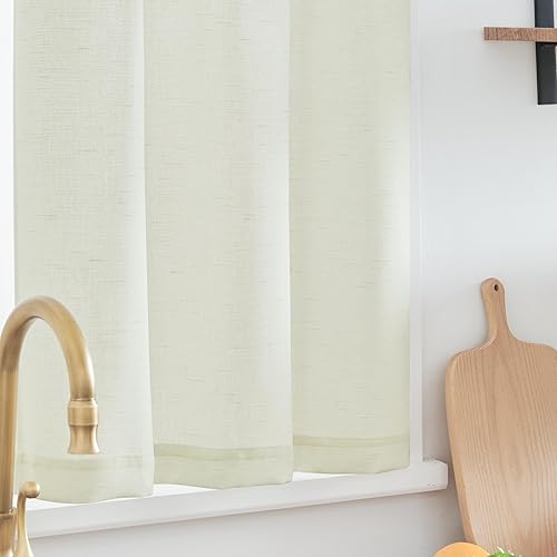 Miniatura 8 de jinchan Cortinas de cocina, juego de cortinas texturizadas de lino de nivel corto, filtrado de luz para sala de estar, baño, ideal para cafetería,