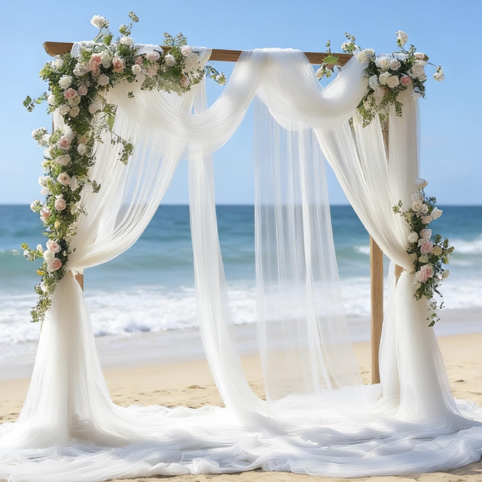 Wedding Arch Draping Fabric, 1.6MX10M Drapery Wedding Arch Drapes Tulle Fabric Drapery Sheer Voile Backdrop Curtains for Arbor Archway Ceremony Reception Ceiling Decorations Backdrop (White)
