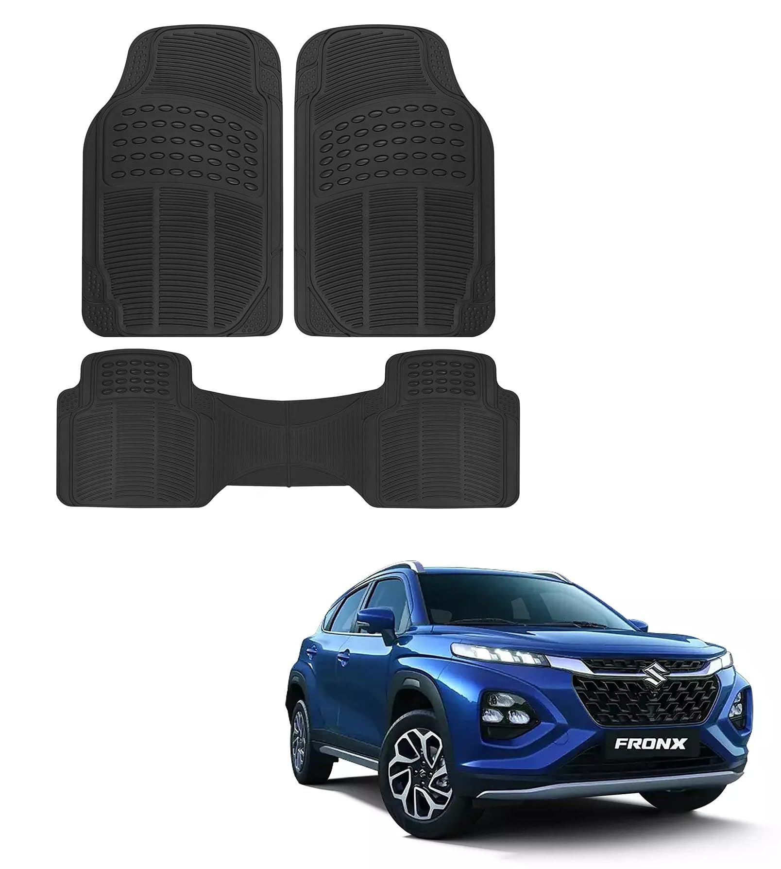 Kozdiko Heavy Duty Car Floor Rubber Mats (Black) Set of 3 Compatible with Maruti Suzuki Fronx