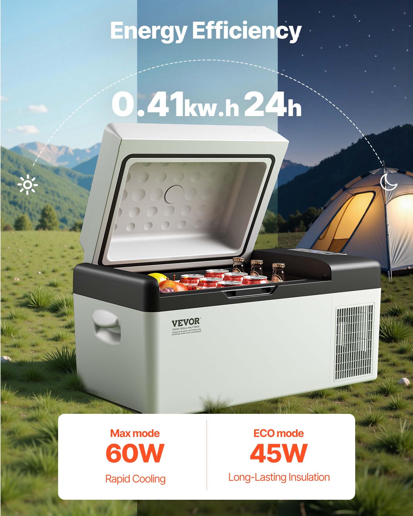 VBENLEM Mini lodówka samochodowa, przenośna lodówka elektryczna 45 W, z panelem cyfrowym, od -20 do 20℃, aby utrzymać świeżość napojów i napojów 0,2 kw.h/24h, kemping, 56 x 29 x 30 cm (20 l)