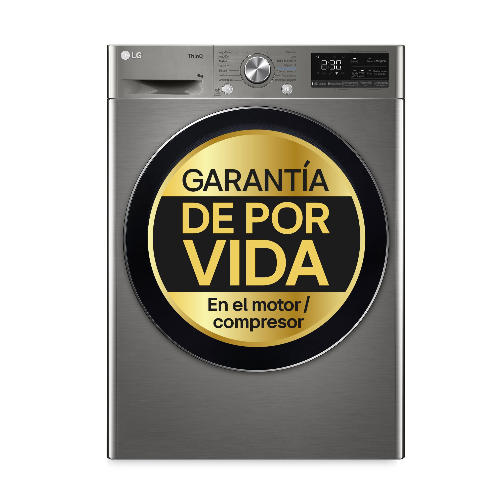 LG RH90V9PV2N Secadora de Ropa, 9Kg, Bomba de Calor Dual Invert, Carga Frontal, Clasificación C, Sensor de Secado, Serie 900, Inox Antihuellas