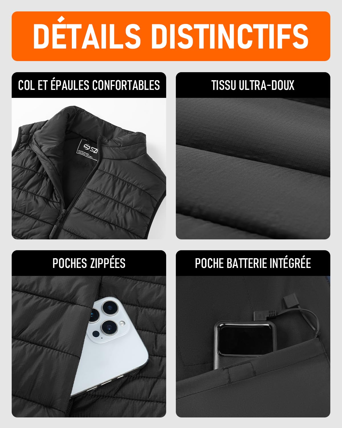 SZNX Gilet Chauffant Femme avec Batterie Incluse – Veste Chauffante Électrique 6 Zones, Gilet Chauffant Hiver Femme 3 Niveaux, Sans Manche, Veste Chauffante Extérieur Froid, Noir
