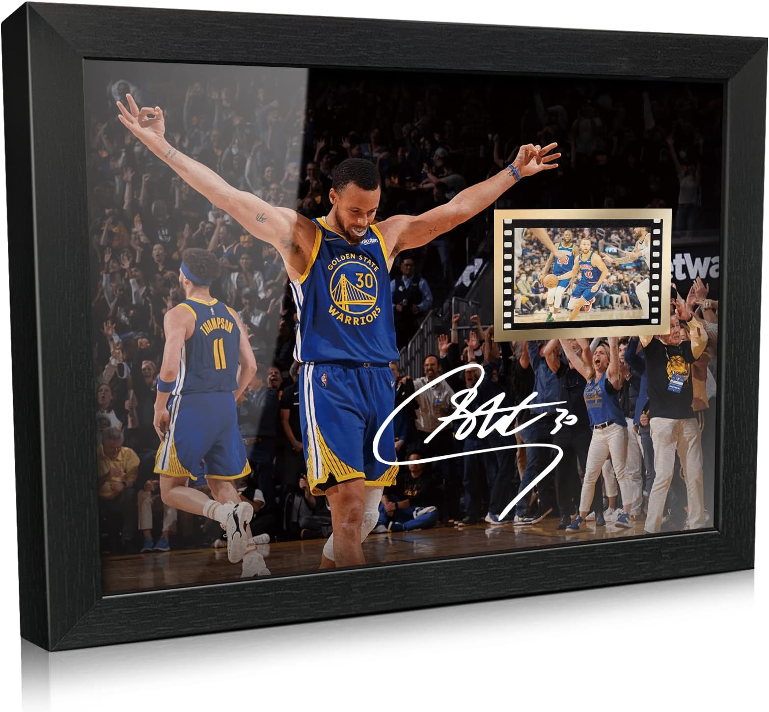 ORIMAMI Gifts for Basketball Player Stephen Curry Fans,Sport Superstar Picture Desktop Framed Photo 8x6 Inches with Printed Signed and 1x35mm Film Mini Cell Display