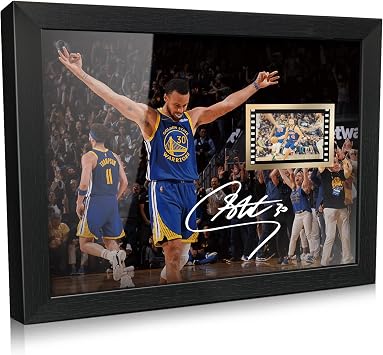 ORIMAMI Gifts for Basketball Player Stephen Curry Fans,Sport Superstar Picture Desktop Framed Photo 8x6 Inches with Printed Signed and 1x35mm Film Mini Cell Display