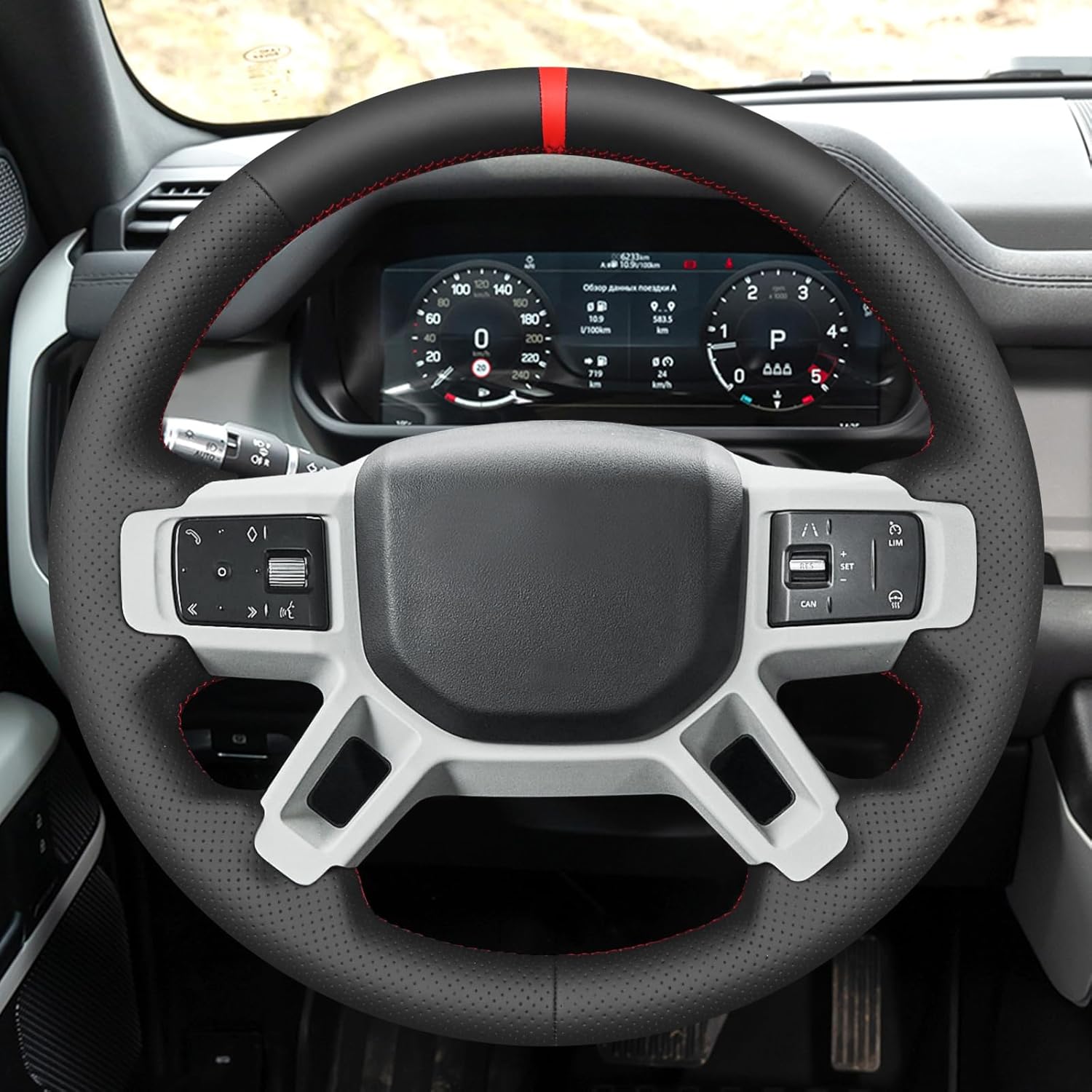 MEWANT Hand Stitch Car Steering Wheel Protector Wrap Cover for Land Rover Defender (L663) 2020-2024 / Discovery (Discovery 5) III(L462) 2021-2024 Steering Wheel Accessories