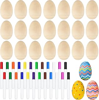 Morcheiong 12 Pieces Wooden Egg Shakers, DIY Rattle Eggs Musical Instruments Set with 12 Pieces Multicoloured Pens, Eggs Maracas, Easter Egg Gifts for Children