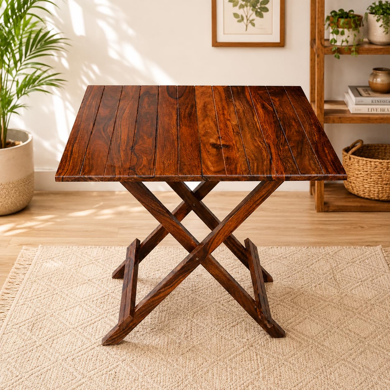 Kunjal Furniture Sheesham Wood Square Folding Table | Coffee Table | Outdoor and Garden Table (Standard, Honey Finish)-image-46