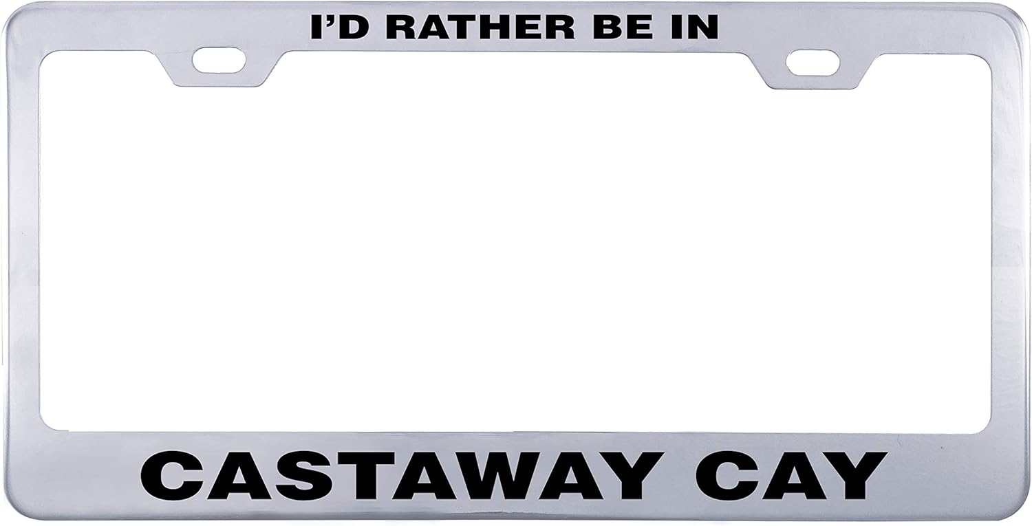 Printtoo Silver I'd Rather Be in Castaway Cay Text License Plate Frame 2 Holes Stainless Steel Vinyl Cut Letters Frame