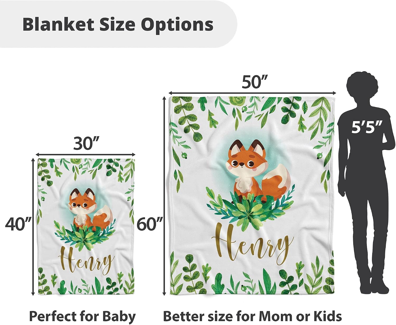 Personalized Baby Blankets for Baby Boys - Personalized Baby Gifts for Boys - Soft & Lightweight Customized Baby Gifts (Fox)