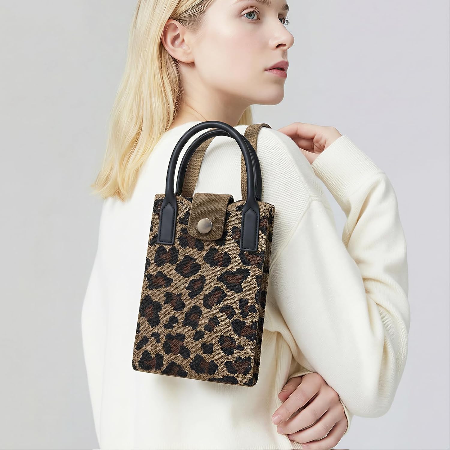 TENOC 2 In 1 Small Crossbody Phone Purse, Leopard Print, Brown, Women